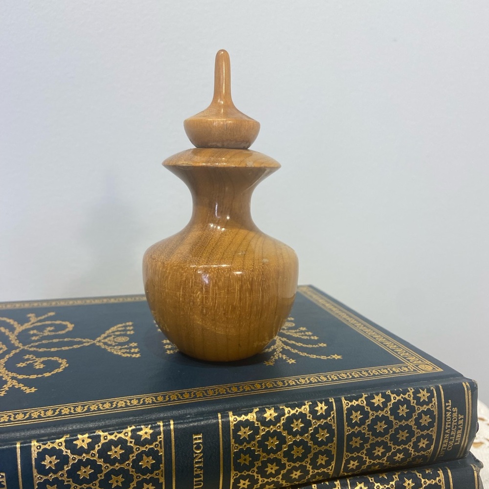 Hand Turned Wood Perfume Bottle with Inner Glass Vial - Highly Collectible